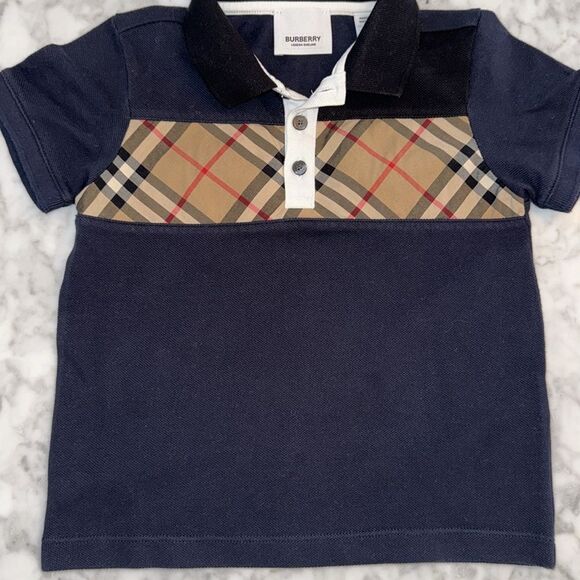 Burberry Kids Polo in Navy and Tan Plaid 3Y - Picture 5 of 7